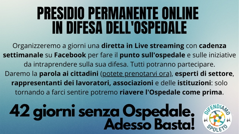 Organizziamo il primo presidio permanente in difesa dell’Ospedale: iniziamo online