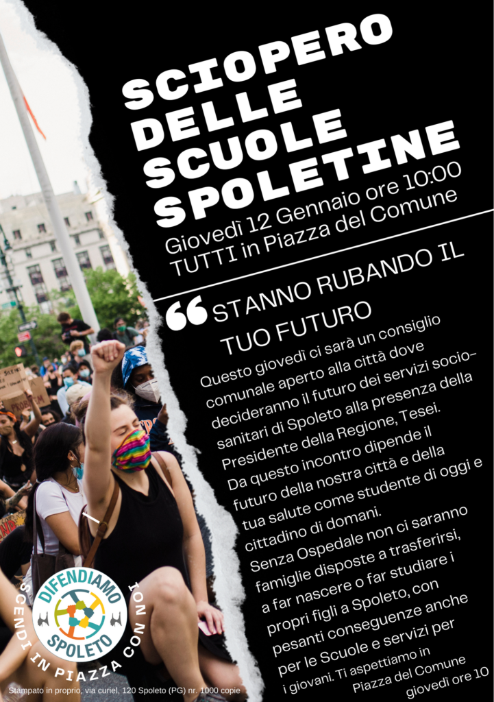 Sciopero delle Scuole spoletine per la difesa dell’Ospedale: giovedì 12 Gennaio dalle 10 tutti in Piazza del Comune